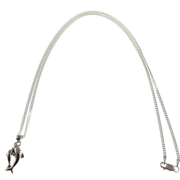 Sterling Silver 925 Dolphin Pendant Curb Chain 20" - Picture 4 of 11